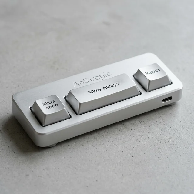 an Anthropic permission keypad with Allow once, Allow always, and Reject keys