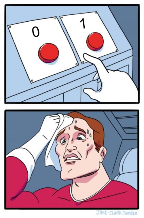 two-buttons meme: a sweating figure agonising over which button to press